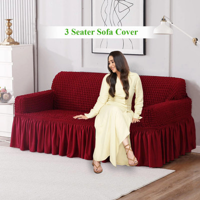 HOKiPO Polyester Plain 3 Seater Sofa Cover(Cherry Red Pack of 1)