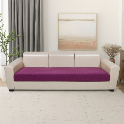 KINGLY Velvet Checkered 1 Seater Sofa Cover(Mulberry Perple Pack of 1)