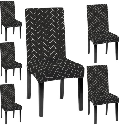 LAZI Polycotton Geometric Chair Cover(Black Pack of 6)