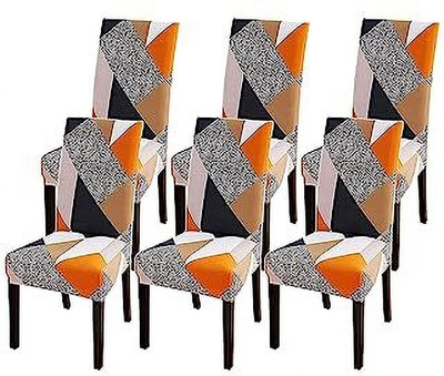 ADstore Polycotton 1 Seater Chair Geometric Cover(Pack of 6 orange)