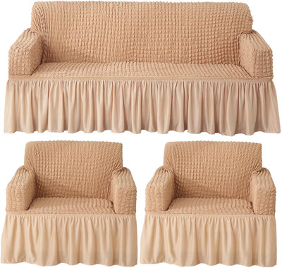 HOKiPO Polyester 3+1+1 Seater Sofa Plain Cover(Pack of 3 Beige)