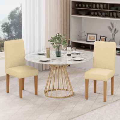 lukzer Jacquard 1 Seater Chair Plain Cover(Pack of 2 Pastel Yellow Grid Maze)