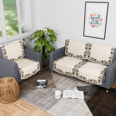 KUBER INDUSTRIES Cotton 3 Seater Sofa Floral Cover(Pack of 6 Cream)