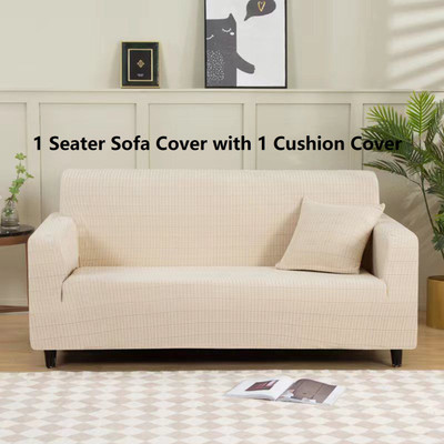 lukzer Polyester Geometric 1 Seater Sofa Cover(Beige Pack of 2)