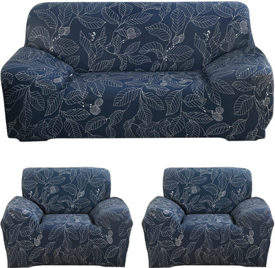 Magic Cover Polyester 3+1+1 Seater Sofa Plain Cover(Pack of 3 Blue Ash)