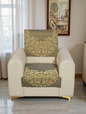 Furnishing Hut Chenille 1 Seater Sofa Floral Cover(Pack of 1 Beige)