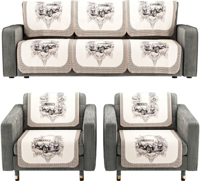 KUBER INDUSTRIES Cotton 3+2 Seater L-Shape Sofa Abstract Cover(Pack of 10 Brown)