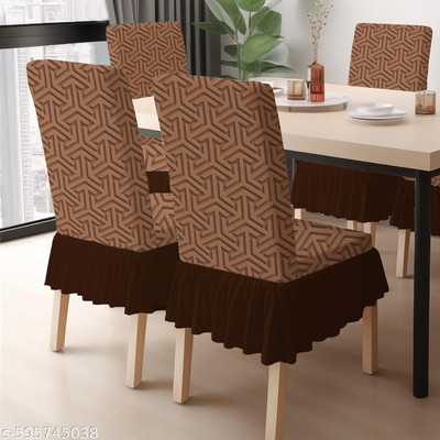 DECORIAN Polycotton 4 Seater Chair Geometric Cover(Pack of 4 Emboss Brown)