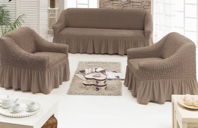 Multitex Polyester Plain 3+1+1 Seater Sofa Cover(Light Brown Pack of 3)