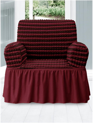 Akaas Polyester Checkered 1 Seater Sofa Cover(Maroon Pack of 1)