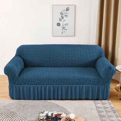 lukzer Polyester 3 Seater Sofa Checkered Cover(Pack of 1 Teal Blue)