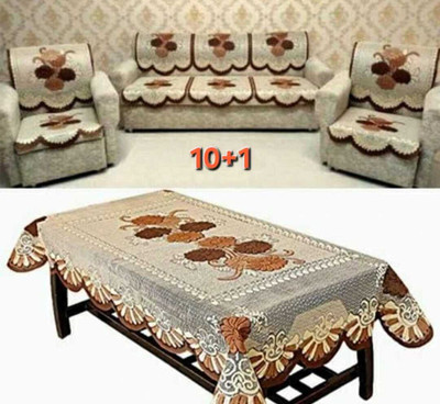 Flavio Polyester 3 Seater Sofa Floral Cover(Pack of 7 Brown)
