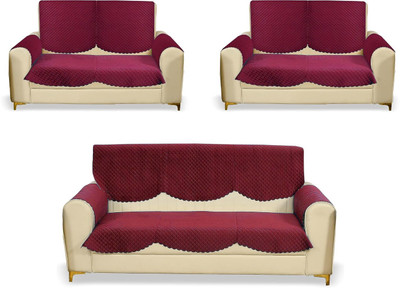 Bigger fish Velvet Checkered 3+2+2 Seater Sofa Cover(Maroon Pack of 20)