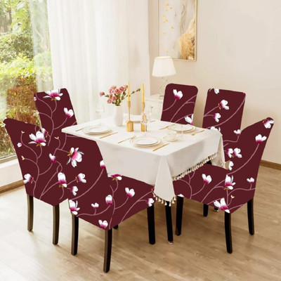 Akshara Loomtex Polyester 1 Seater Chair Floral Cover(Pack of 6 Maroon)
