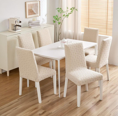 Home Cloud Jacquard 6 Seater Chair Plain Cover(Pack of 6 Beige)