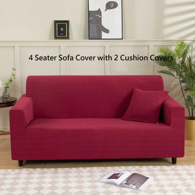 lukzer Polyester Geometric 3 Seater Sofa Cover(Red Pack of 1)