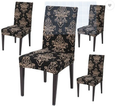 shringoori creations Polycotton 4 Seater Chair Geometric Cover(Pack of 4 black)