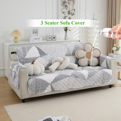 HOKiPO Polyester 3 Seater Sofa Geometric Cover(Pack of 1 Snow White Black Geometry)
