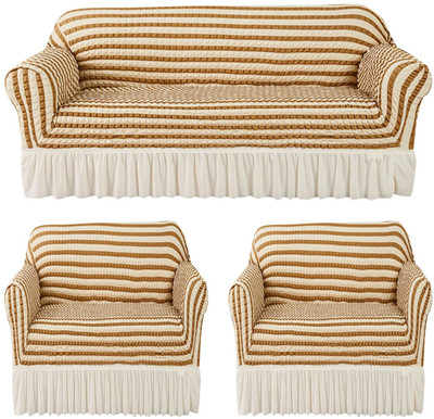 HOUSE OF QUIRK Polyester Embroidered 3+1+1 Seater Sofa Cover(Brown Pack of 3)
