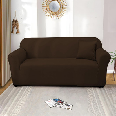 lukzer Polyester Striped 3 Seater Sofa Cover(Plain Brown Pack of 1)