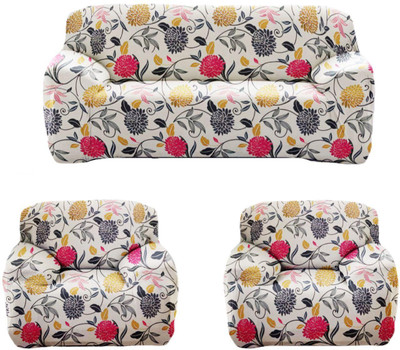 TURIYA Polyester, Polycotton 3+1+1 Seater Sofa Abstract Cover(Pack of 1 Cream, Red, Blue)