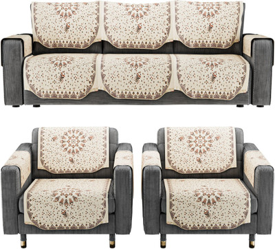 Heart Home Cotton 3+2 Seater L-Shape Sofa Checkered Cover(Pack of 16 Brown)