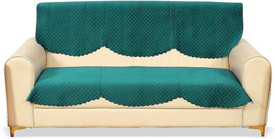 shringoori creations Polyester 3 Seater Sofa Plain Cover(Pack of 6 GREEN VELVET SOFA COVER PANEL (3*2)-6 PCS)