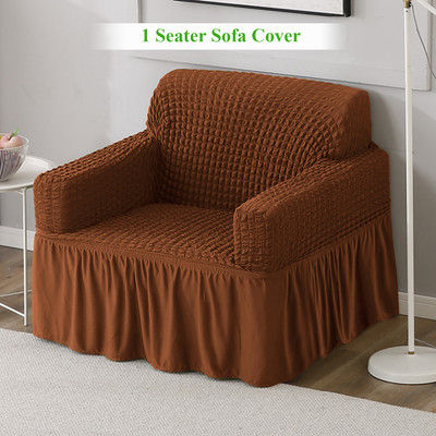 HOKiPO Polyester Plain 1 Seater Sofa Cover(Chocolate Brown Pack of 1)