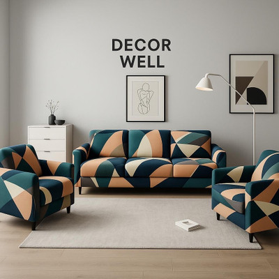 DECORWELL Polyester Abstract 3+1+1 Seater Sofa Cover(Green Pack of 3)
