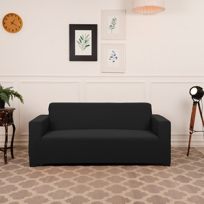 Gifts Island Polyester Plain 2 Seater Sofa Cover(Black Pack of 1)