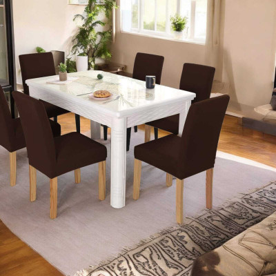 Pinkleaf Polycotton 6 Seater Chair Plain Cover(Pack of 6 Brown)