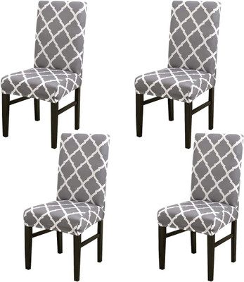 SmartFab Polycotton 1 Seater Chair Floral Cover(Pack of 4 Grey)