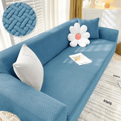 Abhsant Velvet Geometric Sofa Cover(Sky Blue Pack of 3)