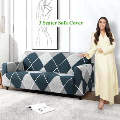 HOKiPO Polyester 3 Seater Sofa Geometric Cover(Pack of 1 Blue Rhombus)