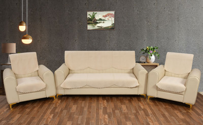 YELLOW WEAVES Velvet Plain 3+2 Seater Sofa Cover(Beige Pack of 6)