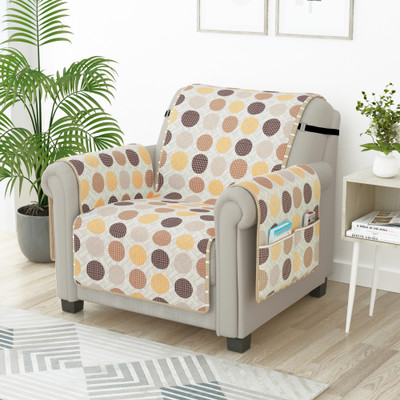 Story@home Synthetic Floral 1 Seater Sofa Cover(Beige & White Pack of 1)