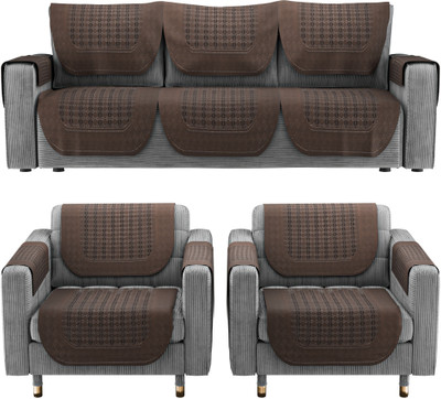 KUBER INDUSTRIES Cotton 3+2 Seater L-Shape Sofa Geometric Cover(Pack of 16 Brown)