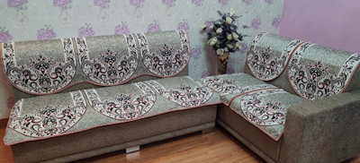 MHF Jacquard, Polycotton 3+1+1 Seater Sofa Abstract Cover(Pack of 6 Grey, White)
