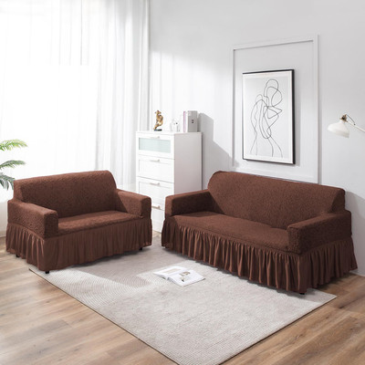 HOKiPO Jacquard 3+2 Seater Sofa Floral Cover(Pack of 2 5 Seater Fully Covered, Pecan Brown)
