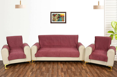 Fashion Throw Velvet 3+1+1 Seater Sofa Geometric Cover(Pack of 3 Pink)