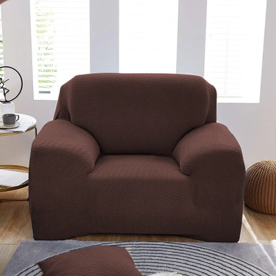 FurShine Polyester Checkered 1 Seater Sofa Cover(Brown Pack of 1)