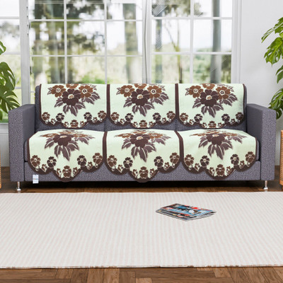 HOMESTIC by Kuber Industries Cotton 3 Seater Sofa Floral Cover(Pack of 6 Yellow, Brown)
