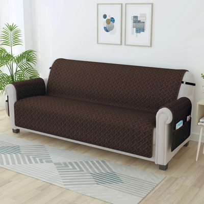 Story@home Synthetic Floral 3 Seater Sofa Cover(Brown Pack of 1)