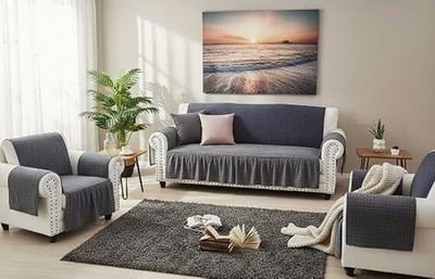 Casanest Velvet 3+1+1 Seater Sofa Plain Cover(Pack of 1 grey)