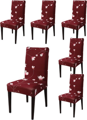 NAYISHI Polycotton 1 Seater Chair Floral Cover(Pack of 6 Maroon)