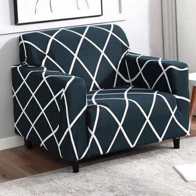 B BESTILO Polyester 1 Seater Sofa Geometric Cover(Pack of 1 Blue)