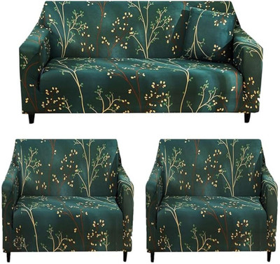 Stuff N' Fluff Polyester Floral 3+1+1 Seater Sofa Cover(Green Pack of 3)