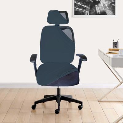 LAZI Polycotton 1 Seater Chair Plain Cover(Pack of 1 Dark Grey Office Chair Cover with Headrest Cover 200GSM Fabric Seat Covers)