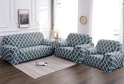 tansh Polyester Geometric 3+1+1 Seater Sofa Cover(Grey Pack of 3)