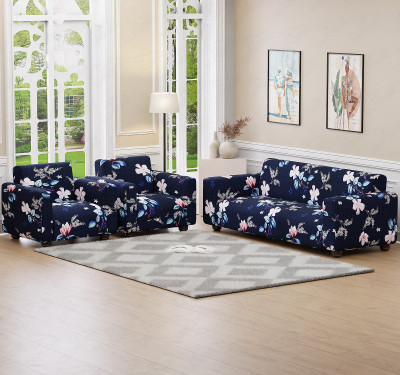 lukzer Polyester 3+1+1 Seater Sofa Floral Cover(Pack of 3 Navy Blue Flower)